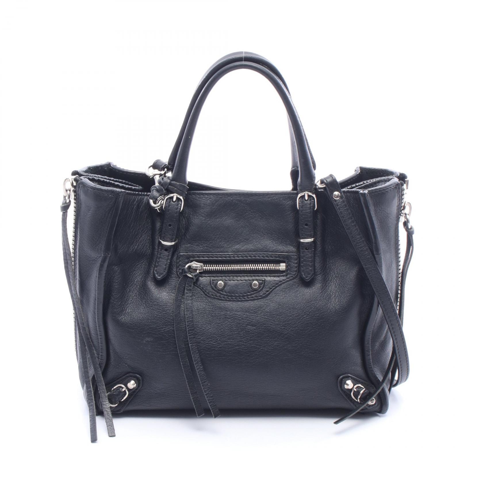 バレンシアガ BALENCIAGA ミニペーパー 2WAY ハンドバッグ バッグ レザー レディース ブラック系 387477 【中古】