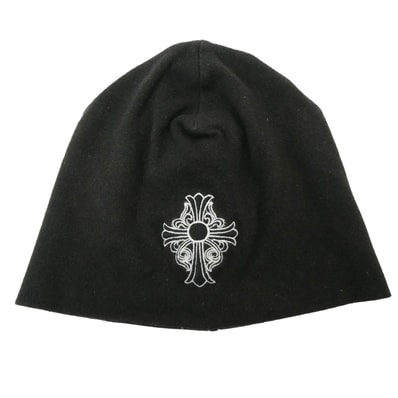 CHROME HEARTS クロムハーツ(原本無) 帽子 OLD CRS オールド CHクロス 刺繍 ビーニー コットン ニットキャップ 帽子 ブラック系 ONE SIZE【中古】