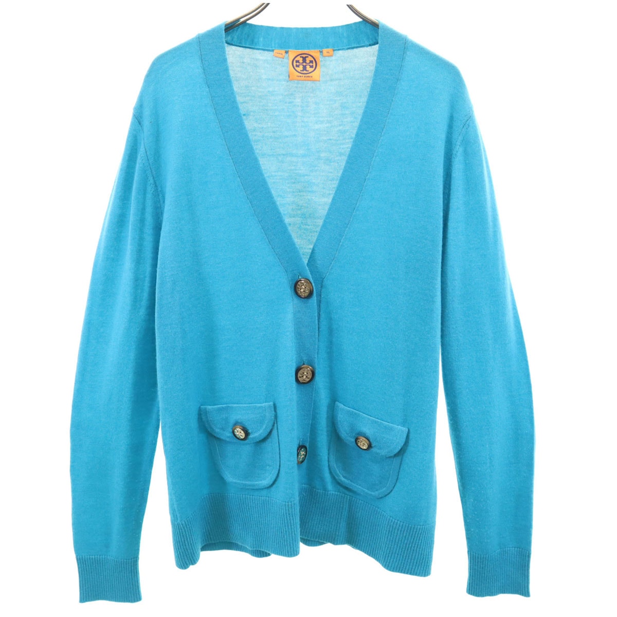 Tory Burch トリーバーチ 長袖 Vネック ニットカーディガン XL 水色