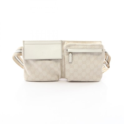 グッチ GUCCI GGキャンバス ウエストバッグ ボディバッグ バッグ キャンバス レザー メンズ レディース アイボリー系 / ベージュ系 28566 【中古】