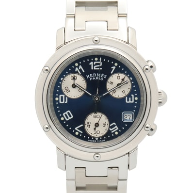 エルメス HERMES クリッパークロノ 腕時計 時計 ステンレススチール ボーイズ ブルー系 CL1.310 【中古】