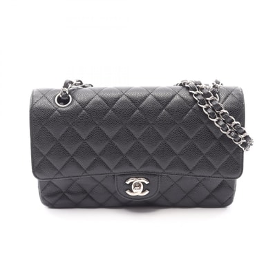 シャネル CHANEL マトラッセ Wフラップ ショルダーバッグ バッグ カーフ(牛革) レディース ブラック系 【中古】