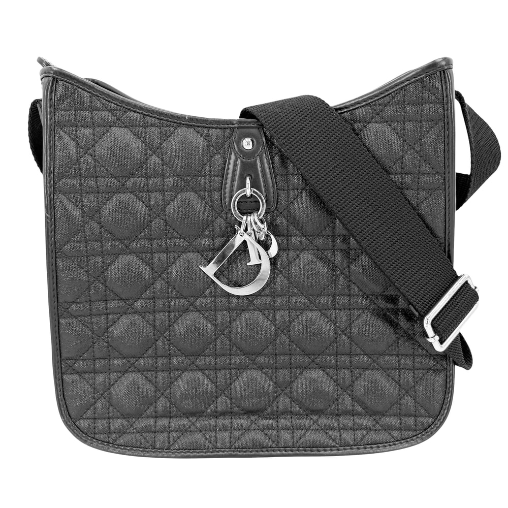 Christian Dior クリスチャンディオール ショルダーバッグ カナージュ 肩掛け 斜め掛け M1022PPCD M900 コーティングキャンバス レザー ブラック 黒 シルバー金具 レディース【中古品】