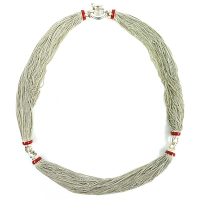 美品 ティファニー マルチストランド ネックレス シルバー レッド 925