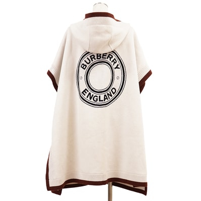BURBERRY LONDON バーバリーロンドン ケープ ニット サイズ ONE SIZE レディース フード ウールカシミヤ バイカラー ポンチョ トップス アウター ブラウン オフホワイト 白 茶色