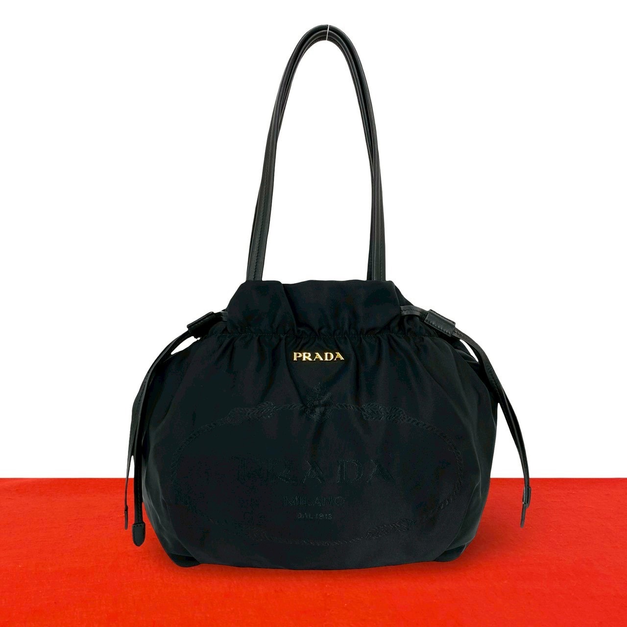 PRADA プラダ ロゴ 金具 ナイロン レザー トートバッグ ブラック
72554