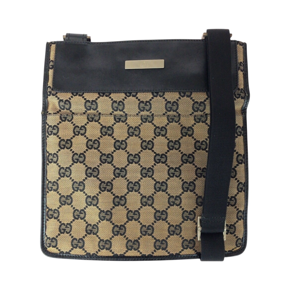 GUCCI グッチ ベージュ グレー シルバー金具 GGキャンバス レザー/ ショルダーバッグ ポシェット 505422 【中古】