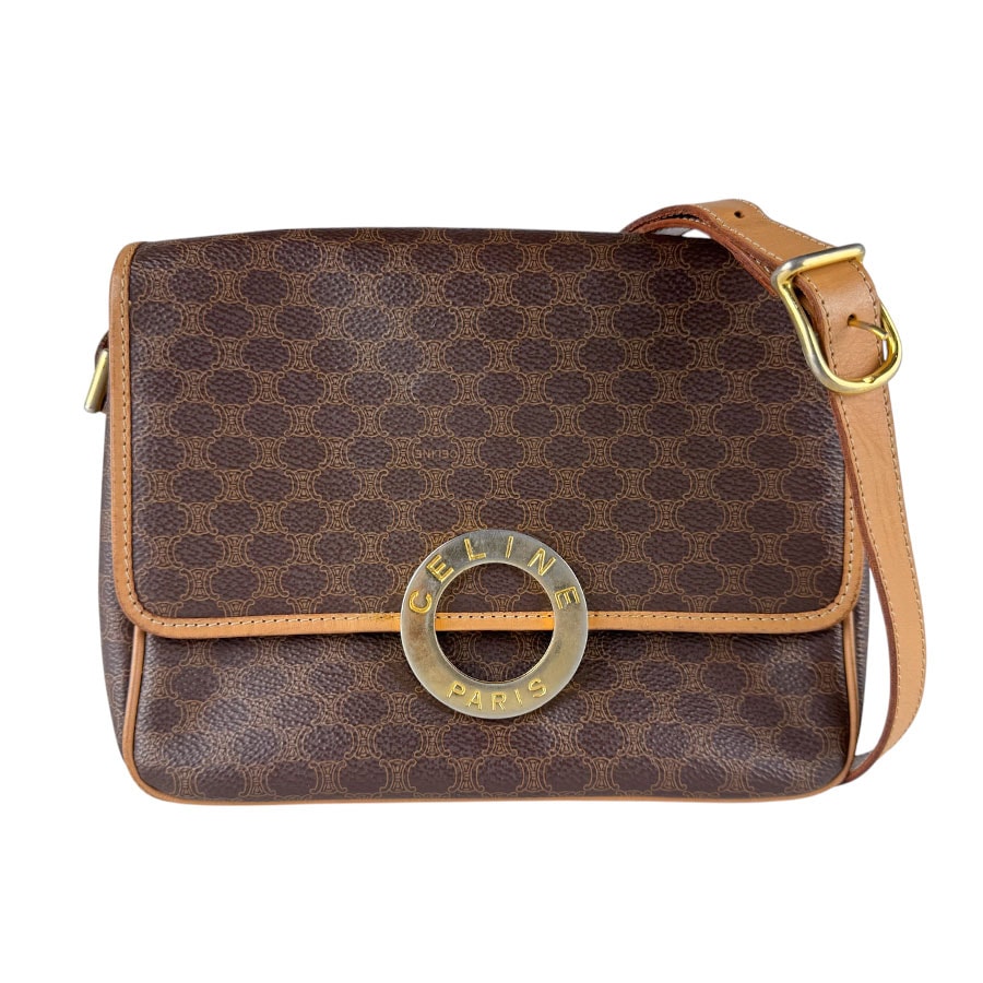 セリーヌ CELINE ショルダーバッグ マカダム PVCコーティングキャンバス ブラウン レディース【中古】 z10668