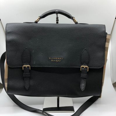 Burberry Grainy Calfskin House Check Ethan Satchel Tote "Black"