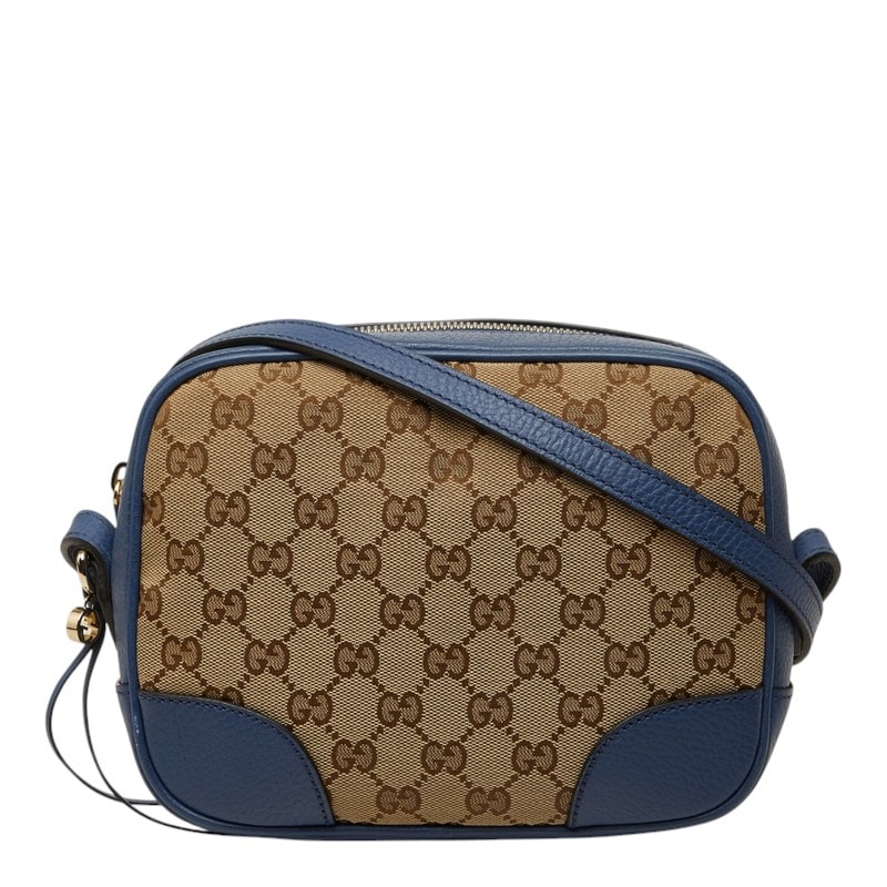 グッチ GGキャンバス 斜め掛け ショルダーバッグ 449413 ベージュ ブルー キャンバス レザー レディース GUCCI 中古