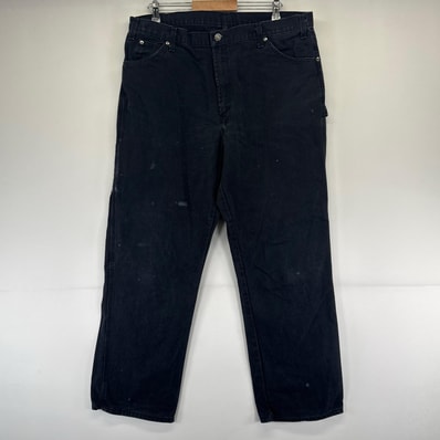 古着 ディッキーズ Dickies ダック パンツ ワークパンツ ペインター ハンマーループ ワンポイント ダック生地 40×32 ブラック系 メンズ