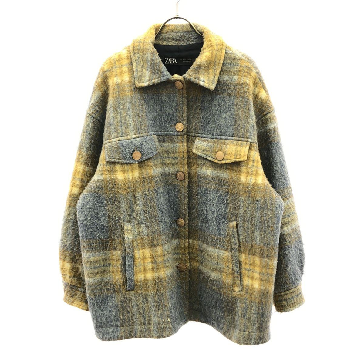 ZARA ザラ チェック柄 オーバーサイズ シャツ ジャケット M ブルー系
