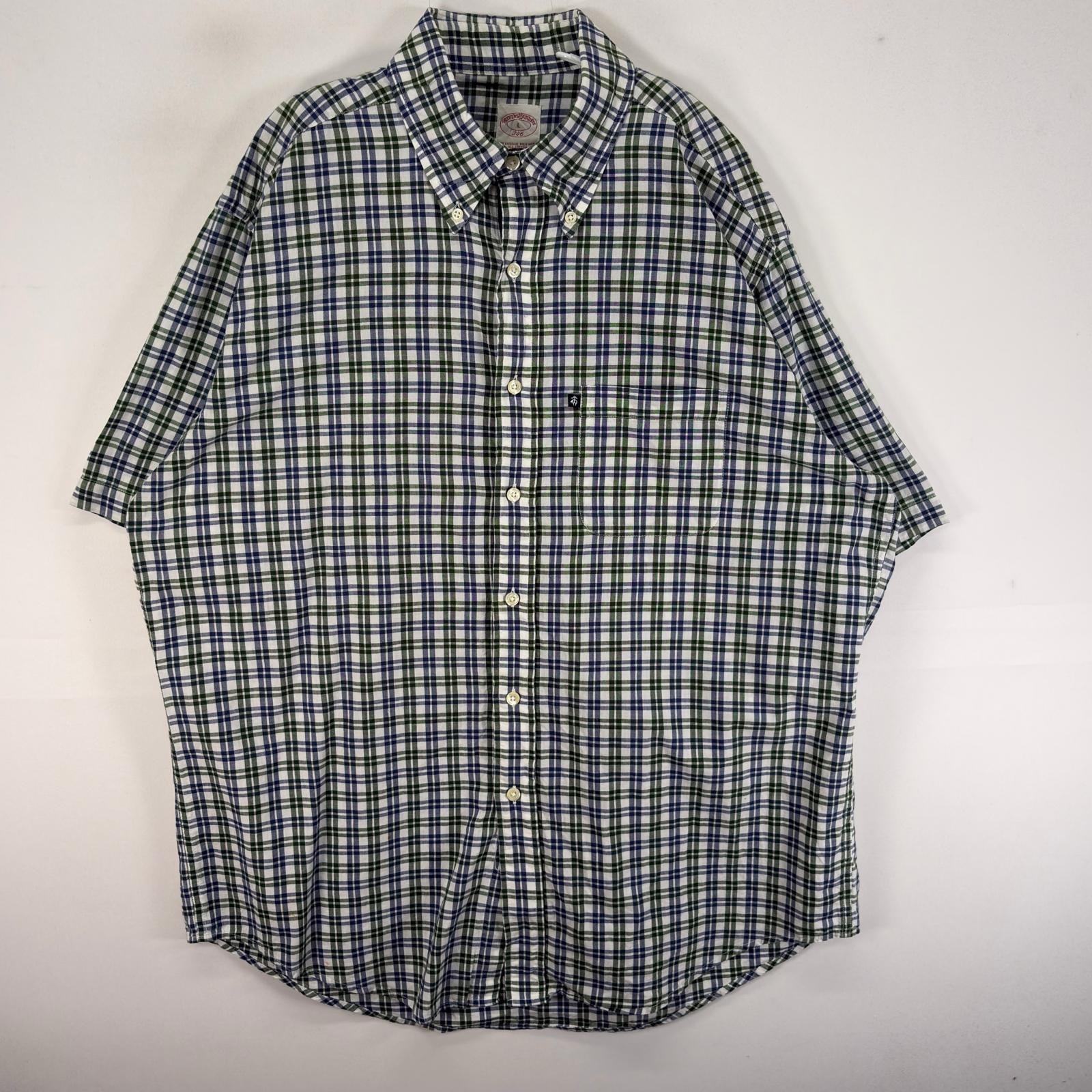 古着 ブルックスブラザーズ Brooks Brothers 半袖シャツ 胸ポケ 346 L グリーン系 チェック メンズ