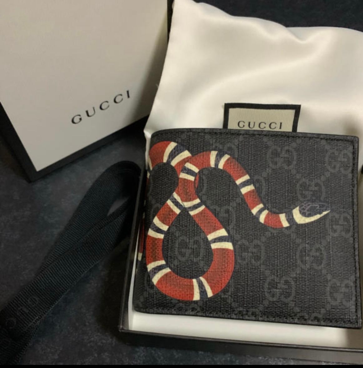 GUCCI Kingsnake Print GG Supreme Coin Wallet "Black"