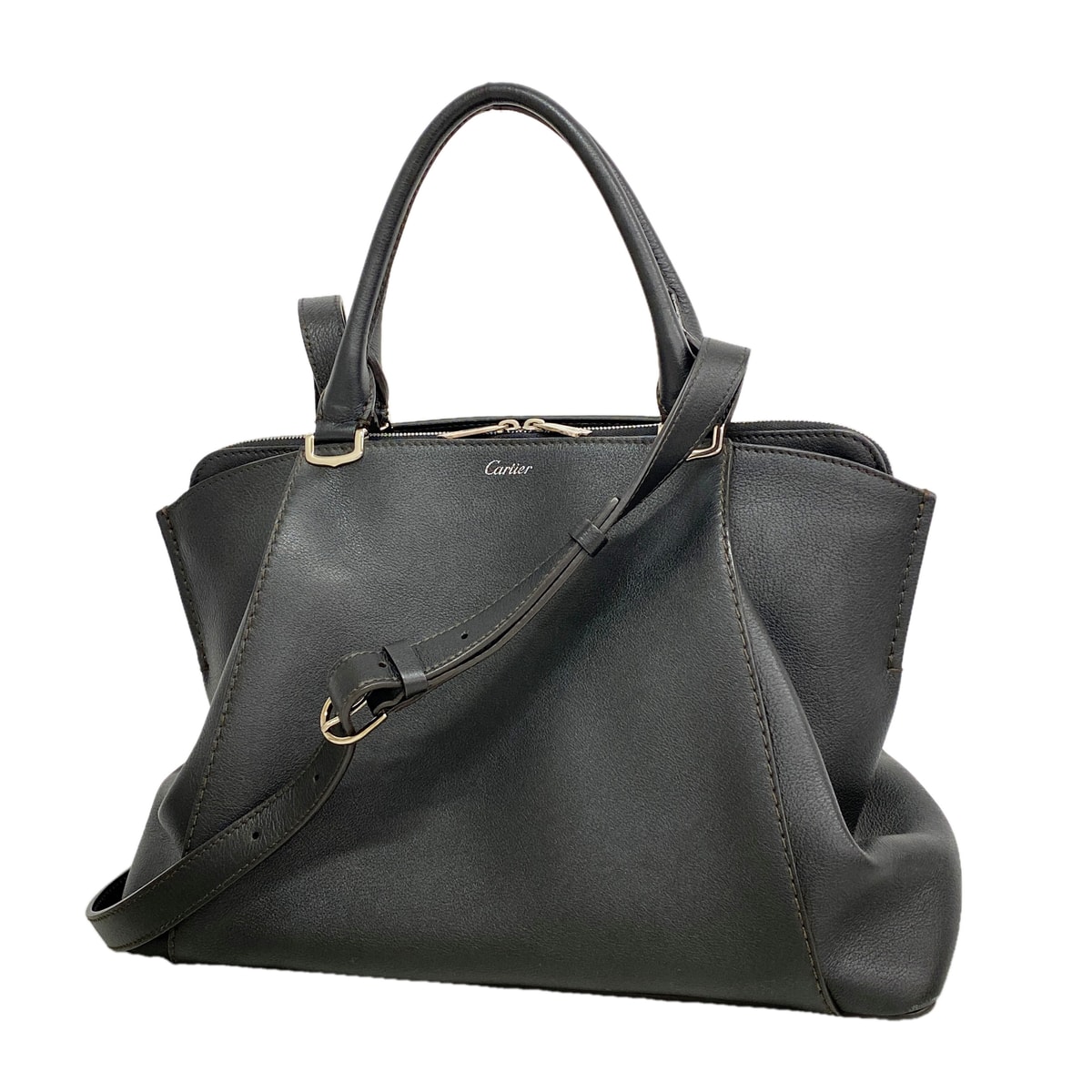 【6ke5946】カルティエ ハンドバッグ レザー ブラック シルバー金具 2wayバッグ【中古】レディース