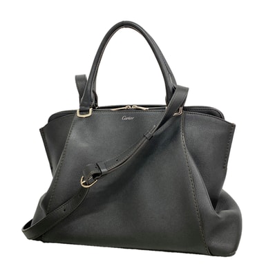 【6ke5946】カルティエ ハンドバッグ レザー ブラック シルバー金具 2wayバッグ【中古】レディース