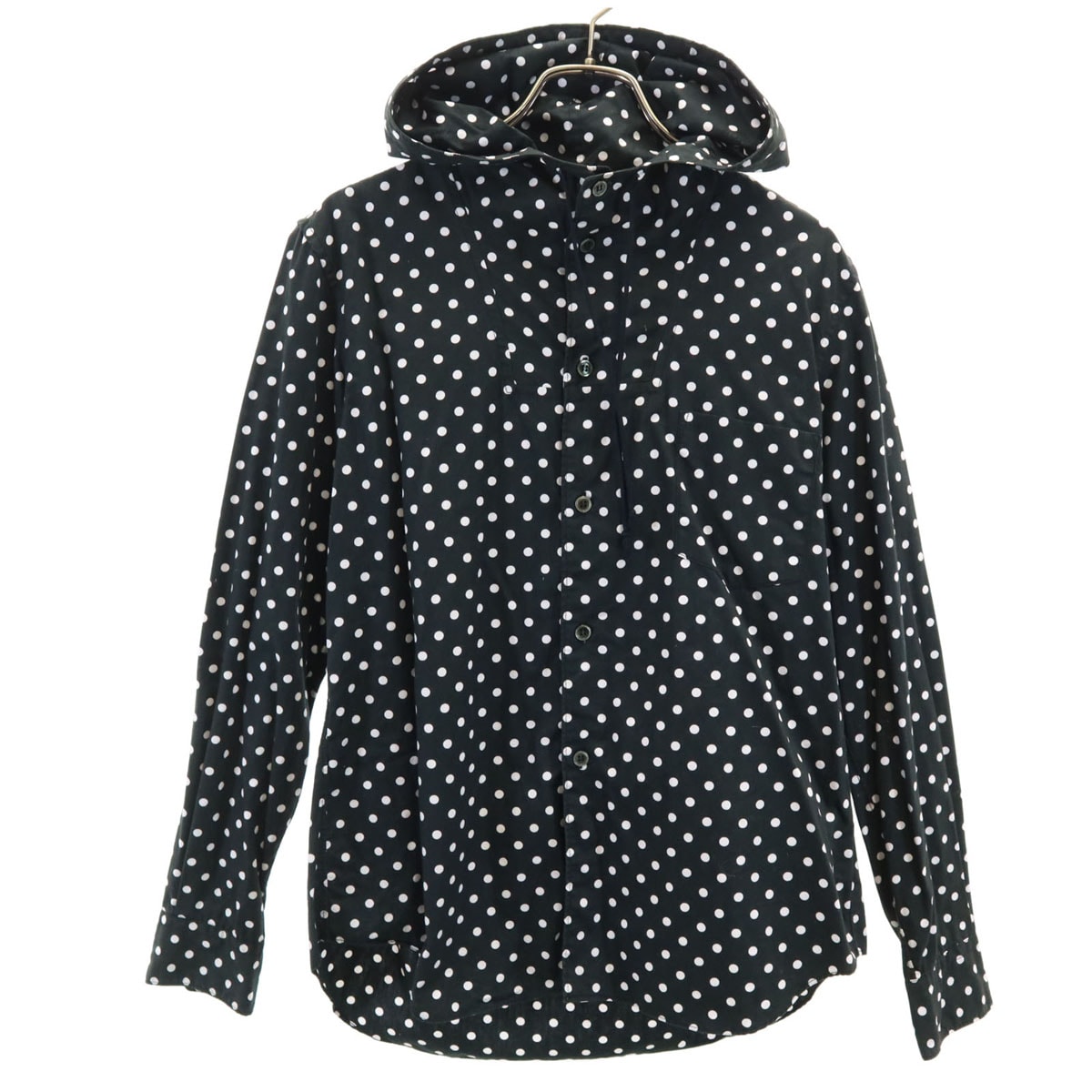 BLACK COMME des GARCONS ブラックコムデギャルソン 2013年 日本製 ドット柄 長袖 フーデッド シャツ M ブラック 水玉