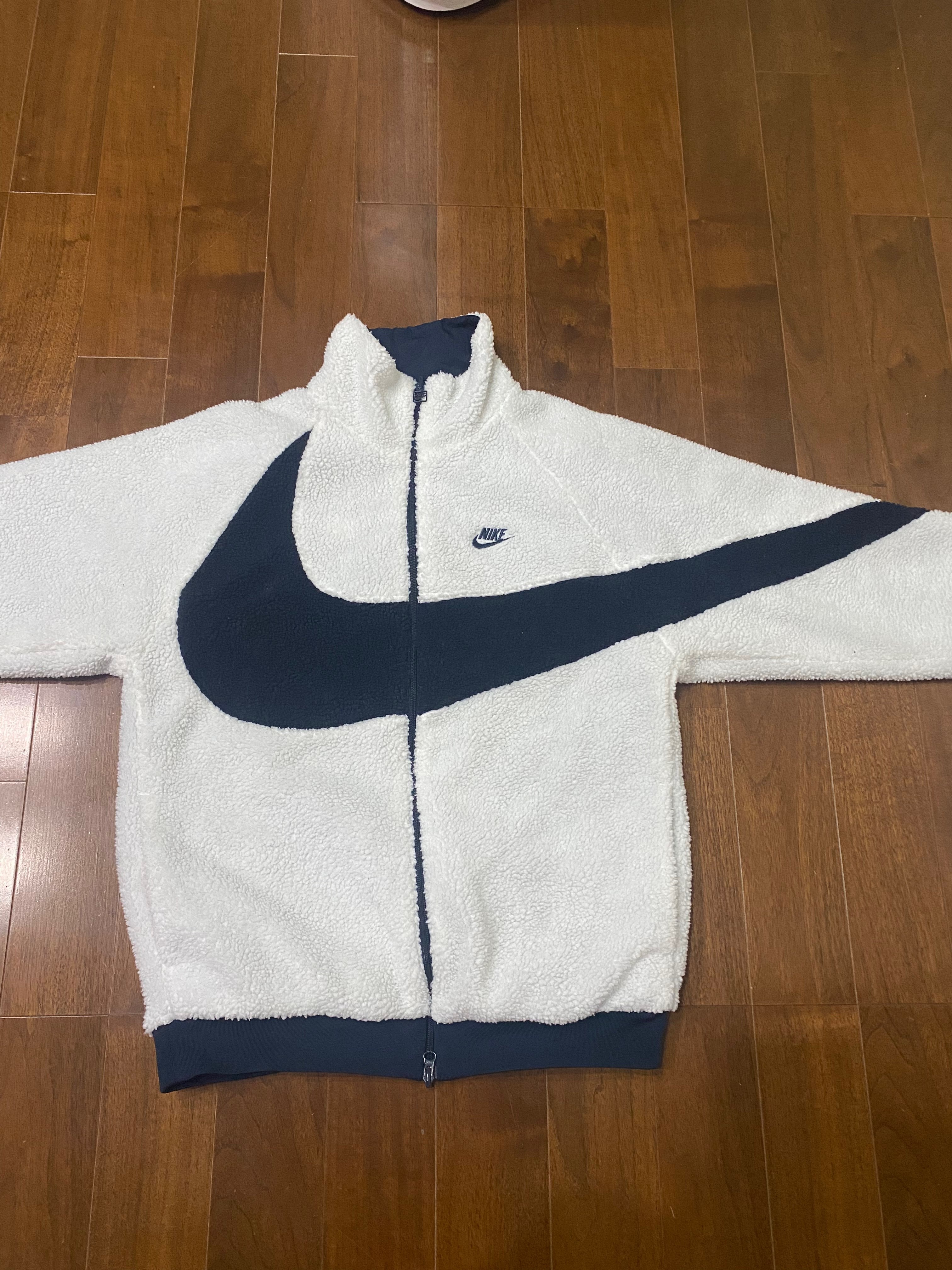 Nike Big Swoosh Reversible Boa Jacket "Sail/Dark Obsidian"
