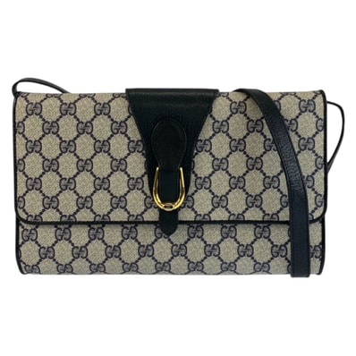美品 GUCCI グッチ ヴィンテージ グレー ネイビー ゴールド金具 GGスプリームキャンバス レザー/ ショルダーバッグ ポシェット Y601366 【中古】