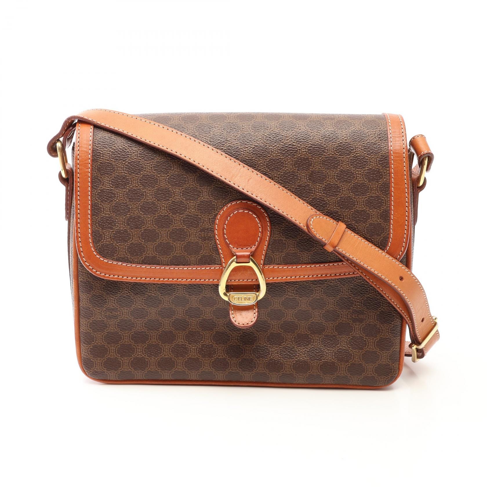 セリーヌ CELINE マカダム ショルダーバッグ バッグ PVCコーティングキャンバス レザー レディース ブラウン系 【中古】