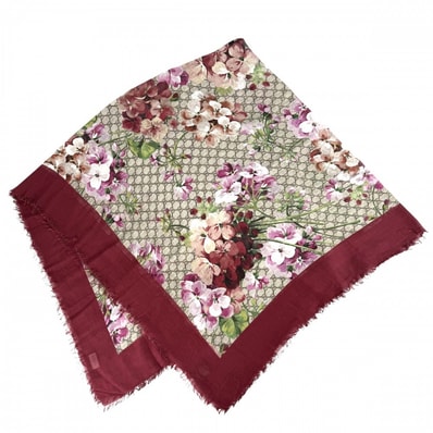 GUCCI グッチ ストール GGブルームスショール 大判スカーフ 花柄 フラワーモチーフ 417424 レーヨン シルク レッド 赤 ブラウン 茶 レディース【中古品】