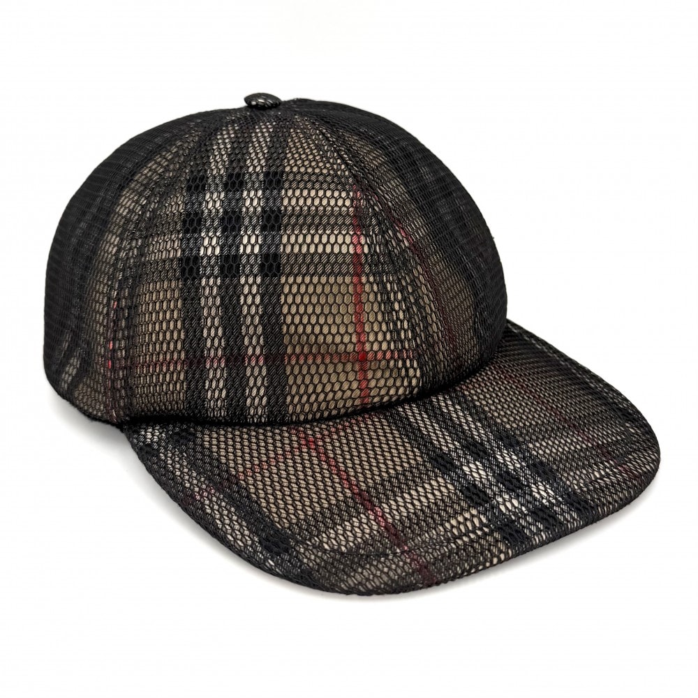 BURBERRY バーバリー キャップ ノバチェック メッシュ 帽子 ファッションアイテム アパレル Lサイズ 8065590 ポリエステル ブラック 黒 ベージュ シルバー金具 メンズ 美品【中古品】