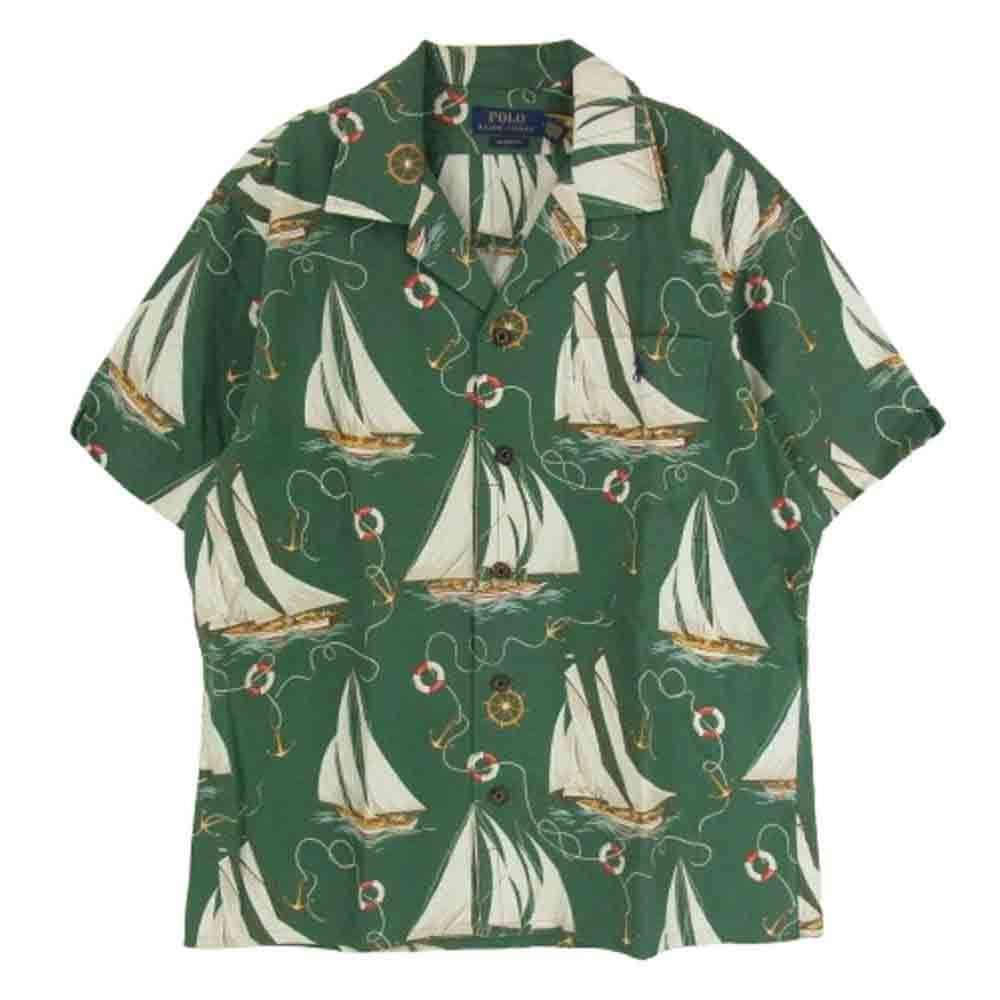 POLO RALPH LAUREN ポロ・ラルフローレン ブラウス MNPOWOV1N820962 Classic Fit Sailboat Oxford Camp Shirt オープンカラー 半袖 シャツ グリーン系 M【美品】【中古】