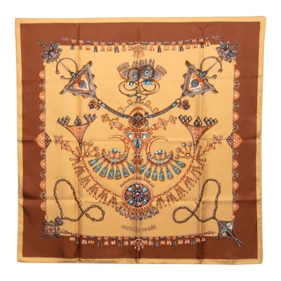 エルメス カレ90 PARURES DES SABLES 砂漠のアクセサリー スカーフ 大判 ベージュ系 マルチカラー シルク レディース HERMES 【中古】