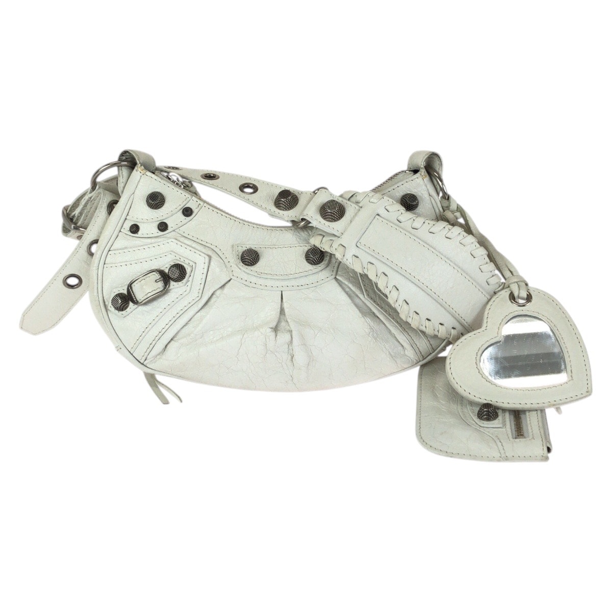 美品 BALENCIAGA バレンシアガ ル カゴール XS ホワイト シルバー金具 レザー ショルダーバッグ ポシェット 601431 【中古】