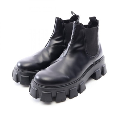 プラダ PRADA モノリス ブラッシュドレザー チェルシーブーツ ブーツ 靴 レザー レディース ブラック系 2TE174 【中古】