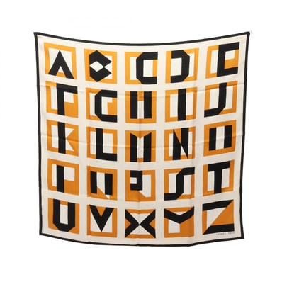 エルメス HERMES カレ90 LETTRES AU CARRE スカーフ 衣料品 シルク シルク レディース ホワイト系 / ブラック系 / ブラウン系 【中古】