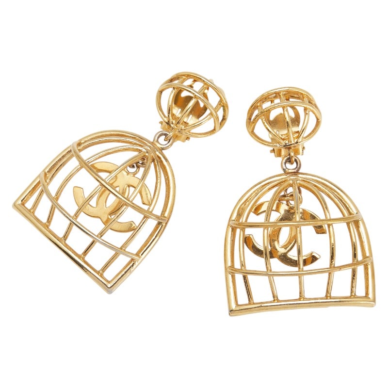 シャネル ヴィンテージ ココマーク 鳥かご イヤリング ゴールド メッキ レディース CHANEL 【中古】