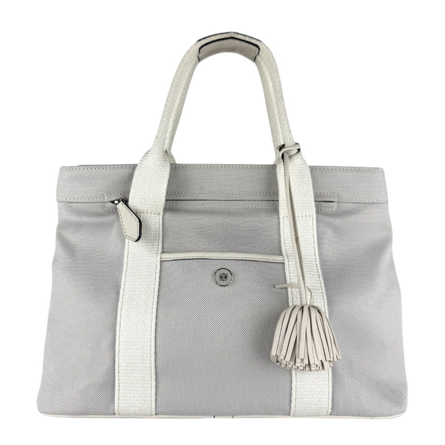 ロエベ LOEWE ハンドバッグ ショルダーバッグ キャンバス ライトグレー/ホワイト レディース【中古】 z9076