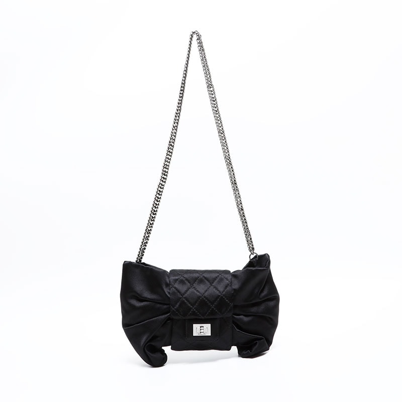 シャネル CHANEL 12番台 2008-2009 サテン チェーン リボン ショルダーバッグ【中古】