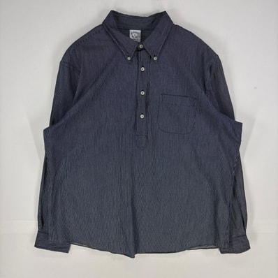 古着 ブルックスブラザーズ Brooks Brothers 長袖シャツ 1818 胸ポケット ハーフボタン XL ネイビー系 ストライプ メンズ