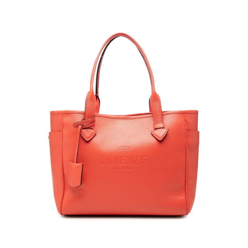 ロエベ ヘリテージ ロゴ型押し トートバッグ ショルダーバッグ レッド系 レザー レディース LOEWE 中古