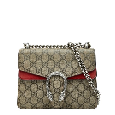 グッチ GGスプリーム ディオニュソス チェーン ショルダーバッグ 421970 ベージュ レッド PVC スウェード レディース GUCCI 【中古】