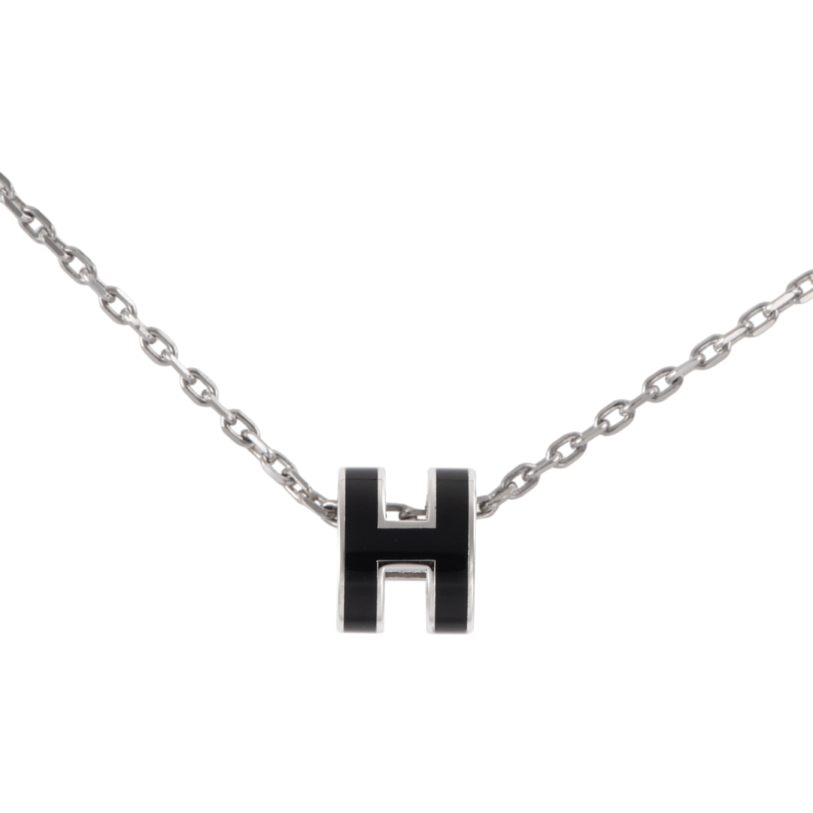 HERMES エルメス ミニ ポップH ペンダント POP H アッシュ ネックレス メタル ブラック シルバー【中古】