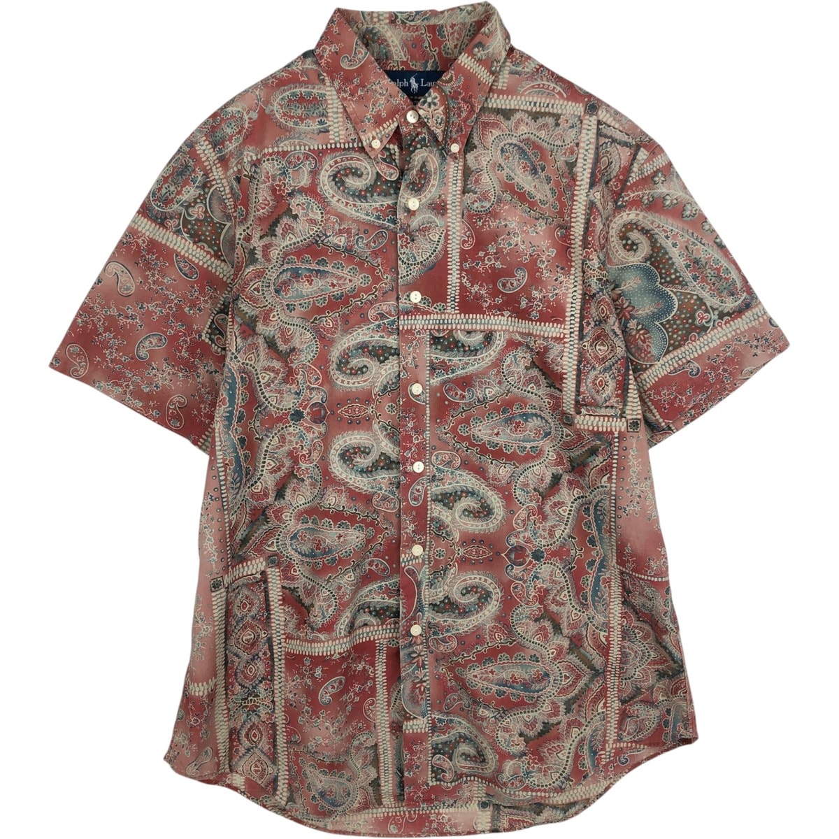 古着 ラルフローレン Ralph Lauren CUSTOM FIT 総柄 ペイズリー柄 半袖 ボタンダウンシャツ メンズL相当/eaa633153