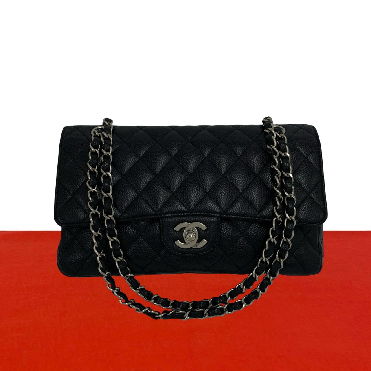 CHANEL シャネル ダブルフラップ マトラッセ ココマーク キャビアスキン ショルダーバッグ ブラック
 32838