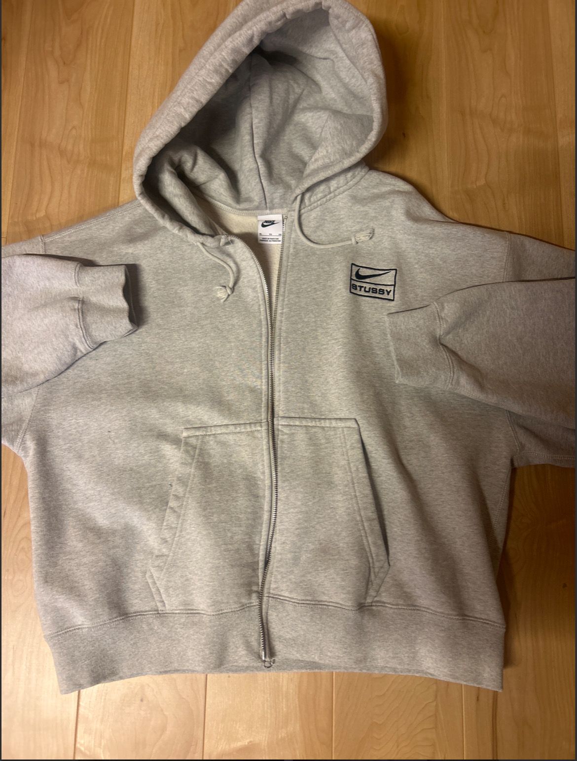 Stussy x Nike Fleece Zip Hoodie "Grey Heather" (US Size) FJ9181-050