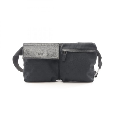 グッチ GUCCI GGキャンバス ウエストバッグ ボディバッグ バッグ キャンバス レザー メンズ レディース ブラック系 28566 【中古】