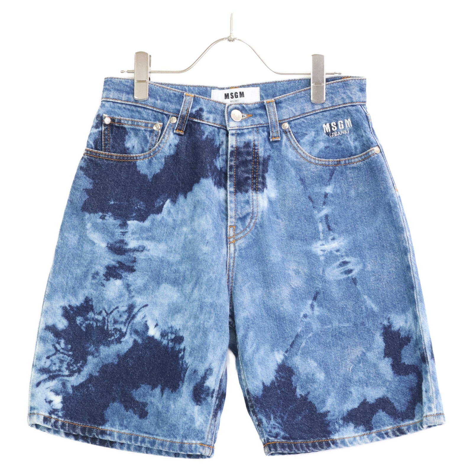 エムエスジーエム ブルー 総柄 デニム ショート パンツ 38