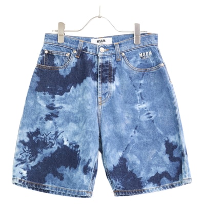 エムエスジーエム ブルー 総柄 デニム ショート パンツ 38