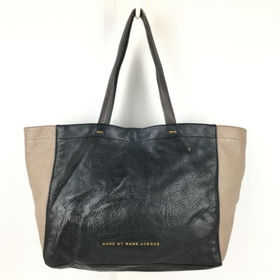 MARC BY MARC JACOBS/マークジェイコブス★レザー トートバッグ 【黒×グレージュ/ツートンカラー 本革】肩かけ/ショルダー 管NO.YB5-92