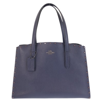 COACH コーチ チャーリーキャリーオール クリスタル ビジュー ネイビー レザー トートバッグ 602516 【中古】