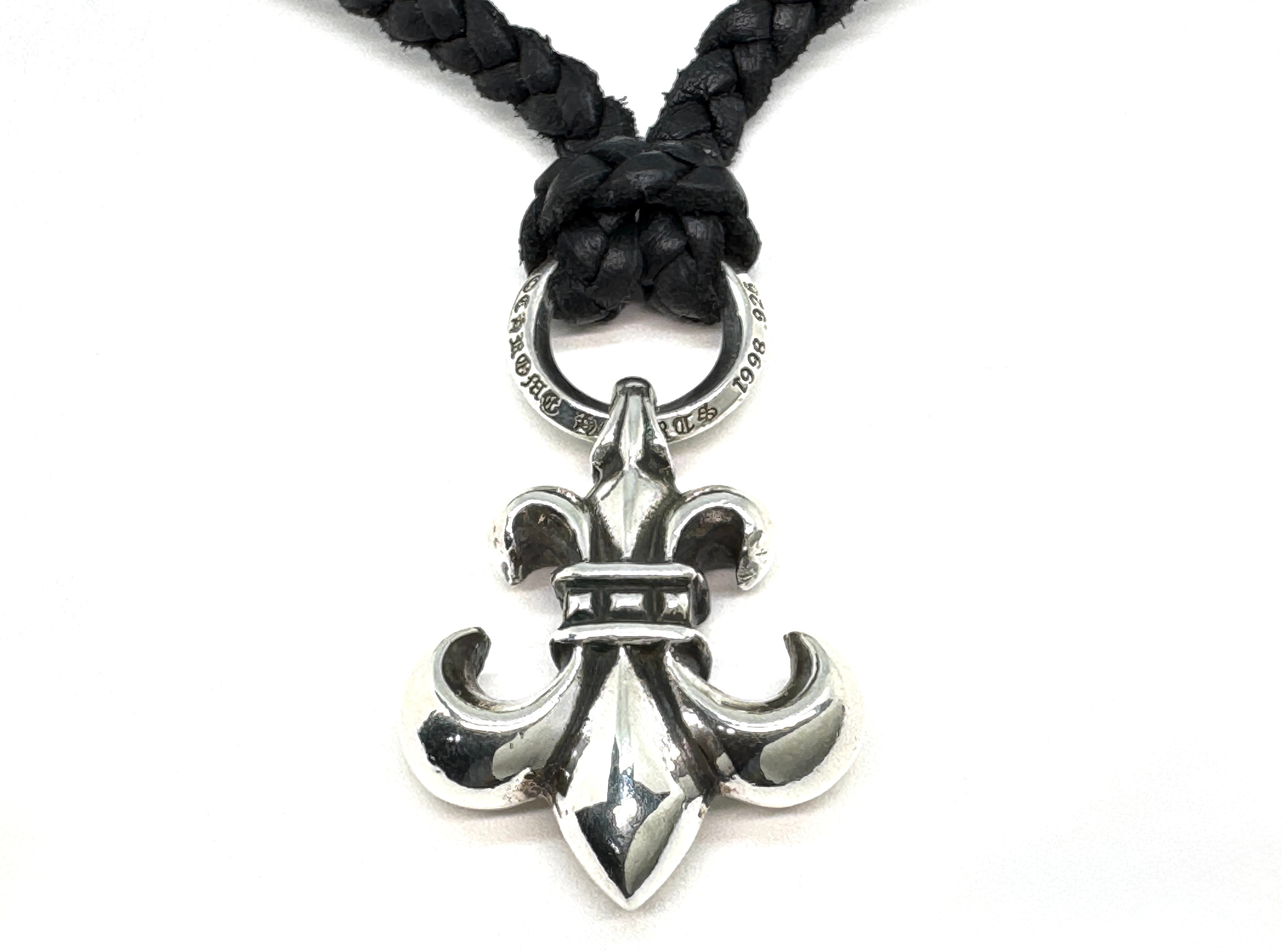 Chrome Hearts BS Fleur Pendant Tiny Tip Leather Blade Necklace "Silver/Black"