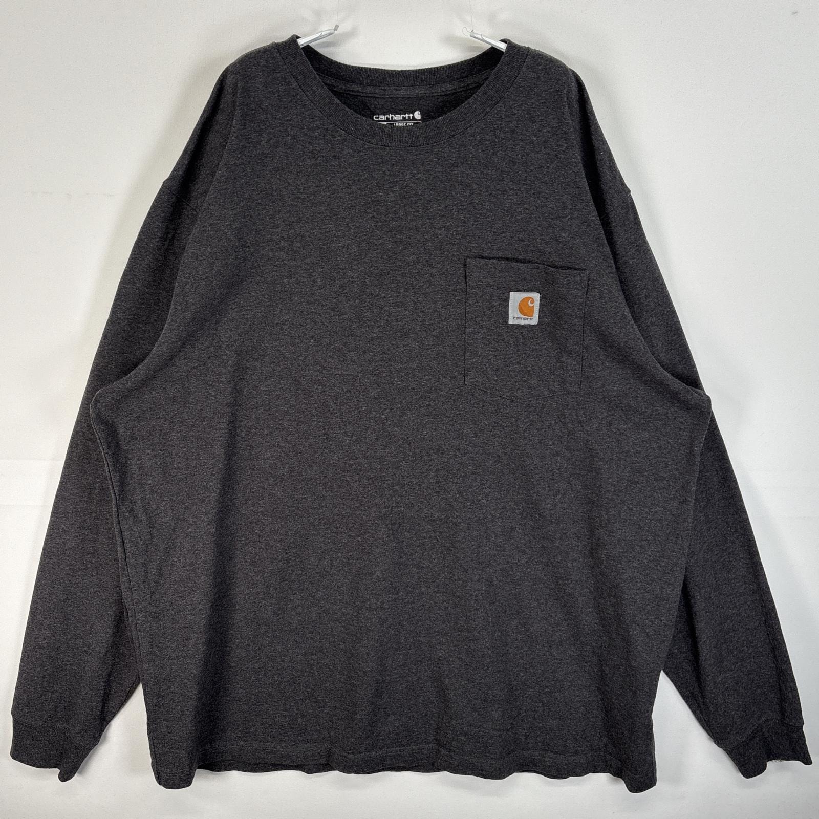 古着 カーハート Carhartt 長袖Tシャツ ワンポイント ロゴ 大きいサイズ 肉厚 クルーネック XL  ダークグレー 無地 メンズ
