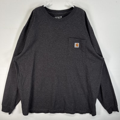 古着 カーハート Carhartt 長袖Tシャツ ワンポイント ロゴ 大きいサイズ 肉厚 クルーネック XL ダークグレー 無地 メンズ