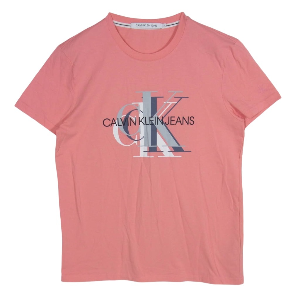 CALVIN KLEIN カルバンクライン Tシャツ J314499 JEANS ジーンズ ロゴプリント 半袖 Tシャツ ピンク系 L【中古】